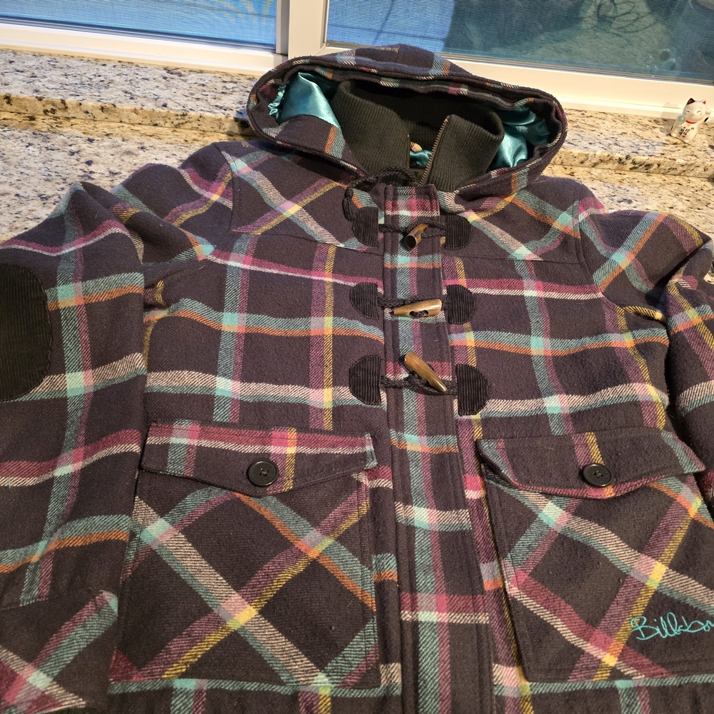 Billabong Multicolor Plaid Kids Jacket with Toggle Closure